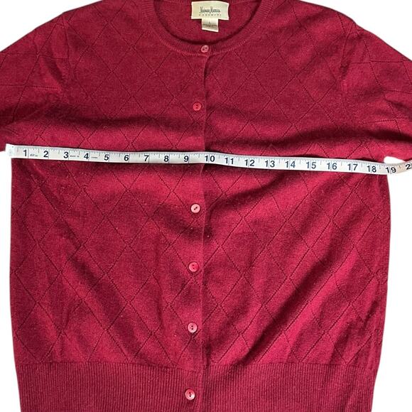 Neiman Marcus 100% Cashmere Cardigan Large Burgundy Button Front Soft Luxery - Picture 8 of 11